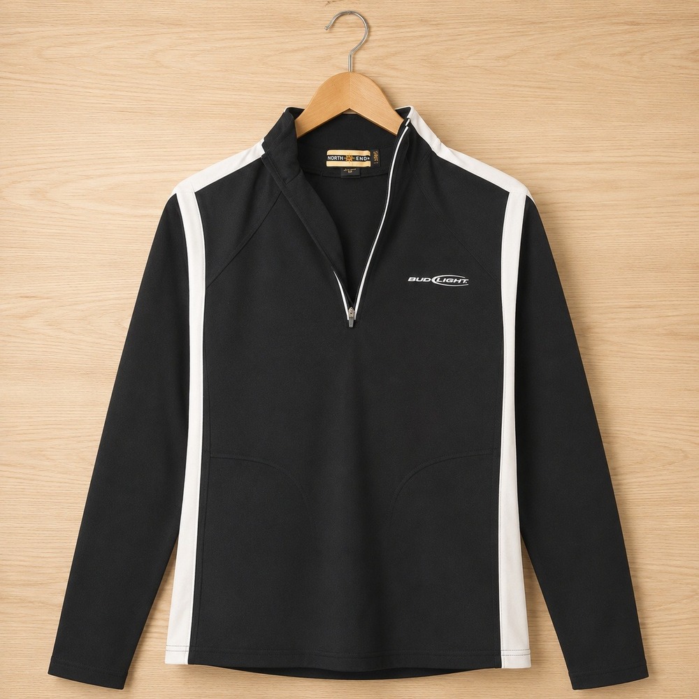 Bud Light quarter zip jacket by North End Women's Small Black & White Vintage